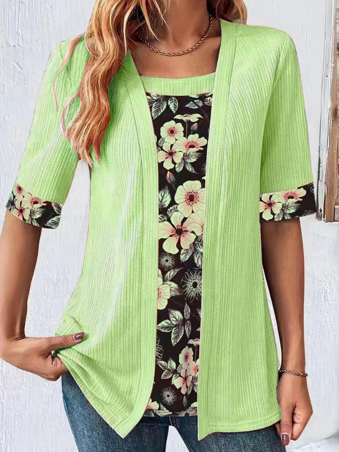 【✨45-100kg】😍Tricou fals pentru femei cu mânecă sfert din două piese