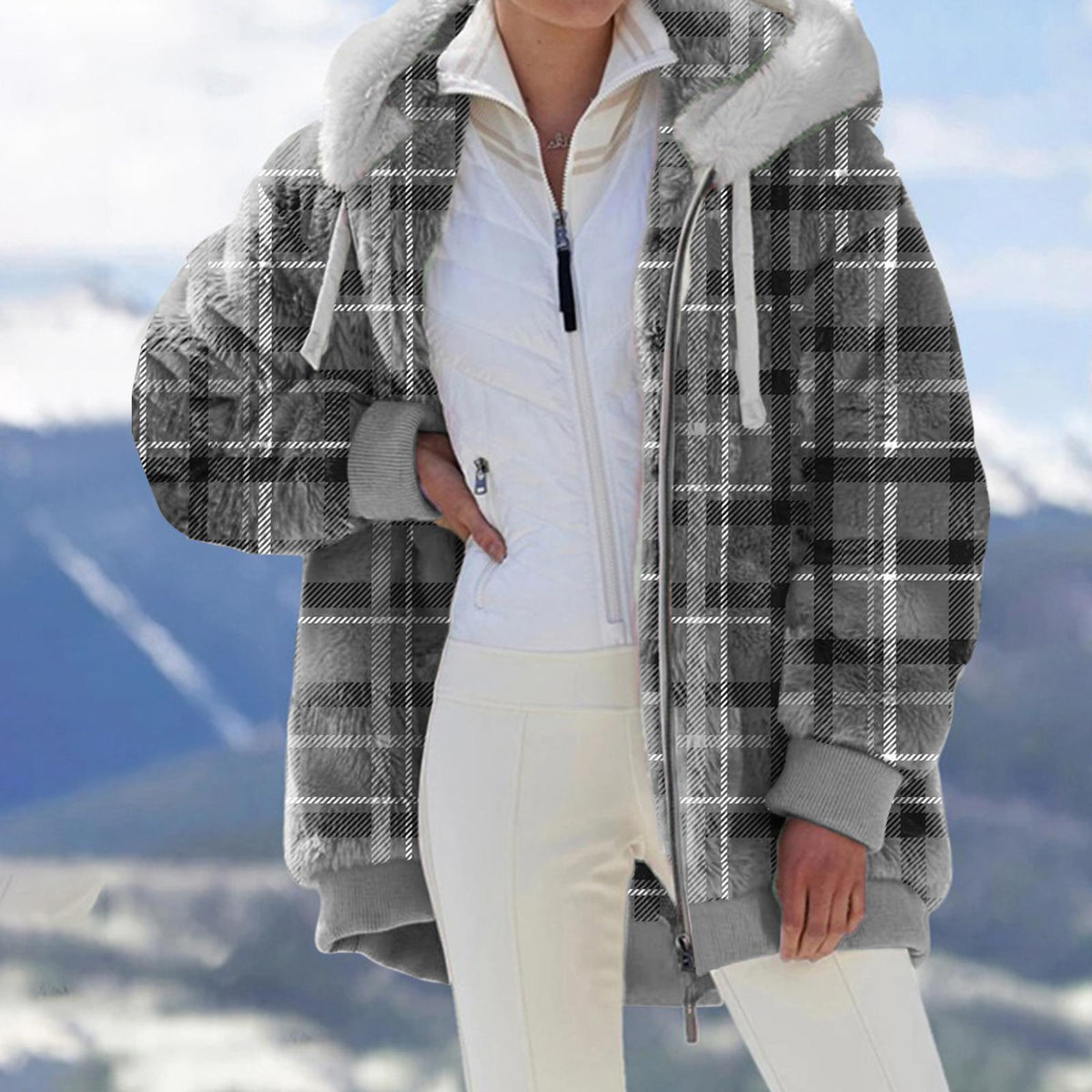 ☃️Ograniczona czasowo zniżka 50%❄️【S-2XL】Damska kurtka polarowa w kratę z blokami kolorów, gruba, wyprodukowana w 2025 roku