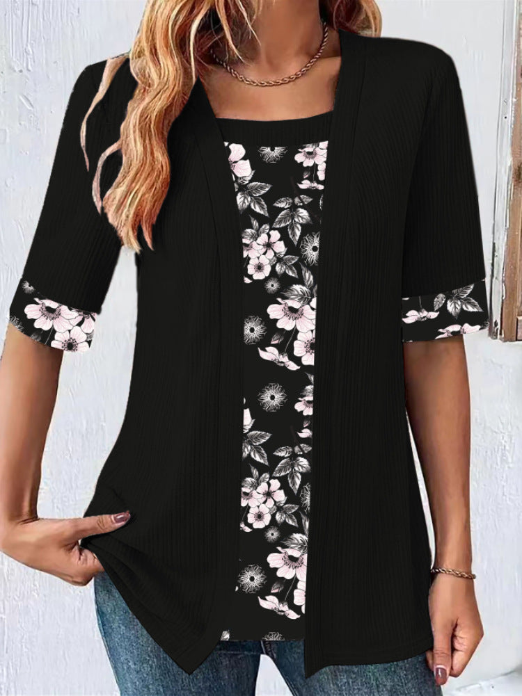 【✨45-100kg】😍Tricou fals pentru femei cu mânecă sfert din două piese