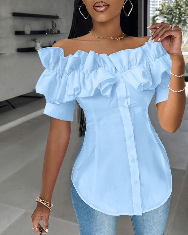 🌹【S-2XL】Asymetryczny, marszczony, warstwowy top z odkrytymi ramionami