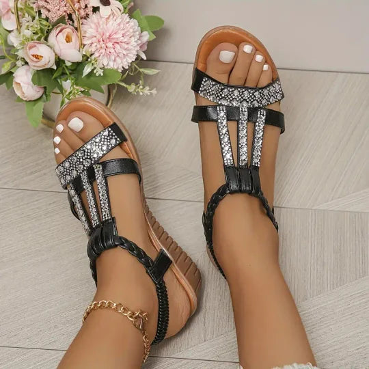 👡【34-43】Sandały damskie z kryształkami górskimi