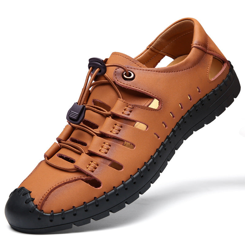 🌟✨【39-44】Męskie oryginalne skórzane buty z odkrytymi palcami, wydrążone, letnie, swobodne, oddychające - modne i stylowe