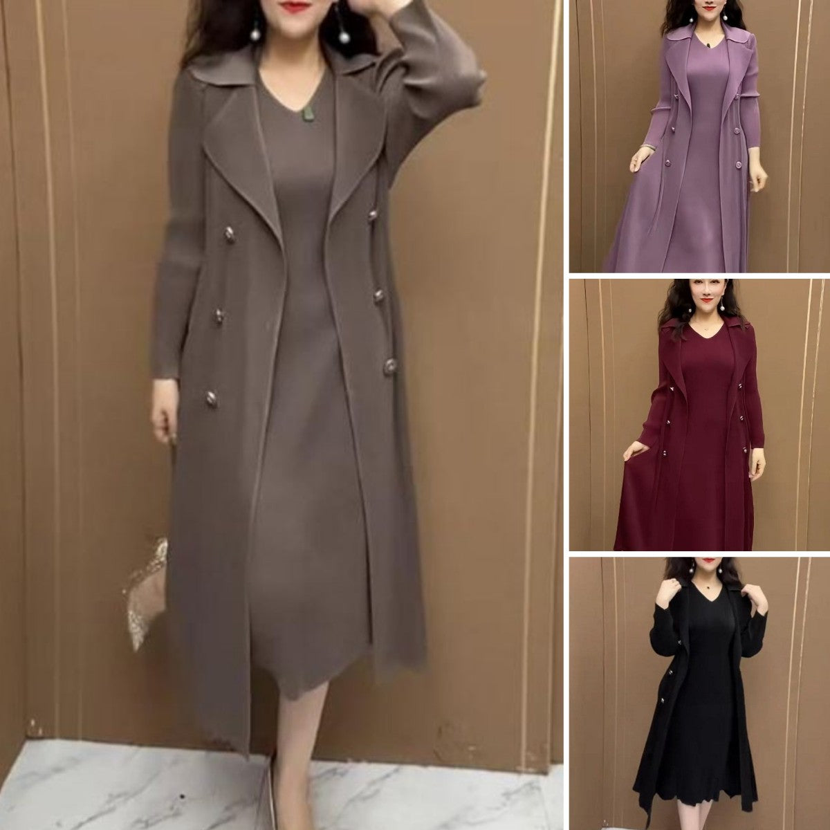 🍂【M-4XL】Jesienna, modna, rozciągliwa, dwuczęściowa sukienka wiatrówka