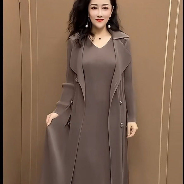 🍂【M-4XL】Jesienna, modna, rozciągliwa, dwuczęściowa sukienka wiatrówka