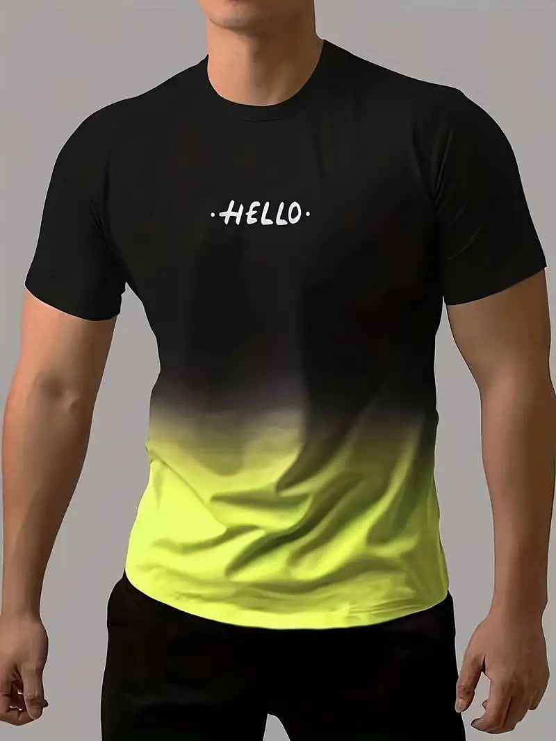 🔥🔥【S-6XL】T-shirt męski o swobodnym, wielobarwnym gradalnym kolorze z okrągłym dekoltem