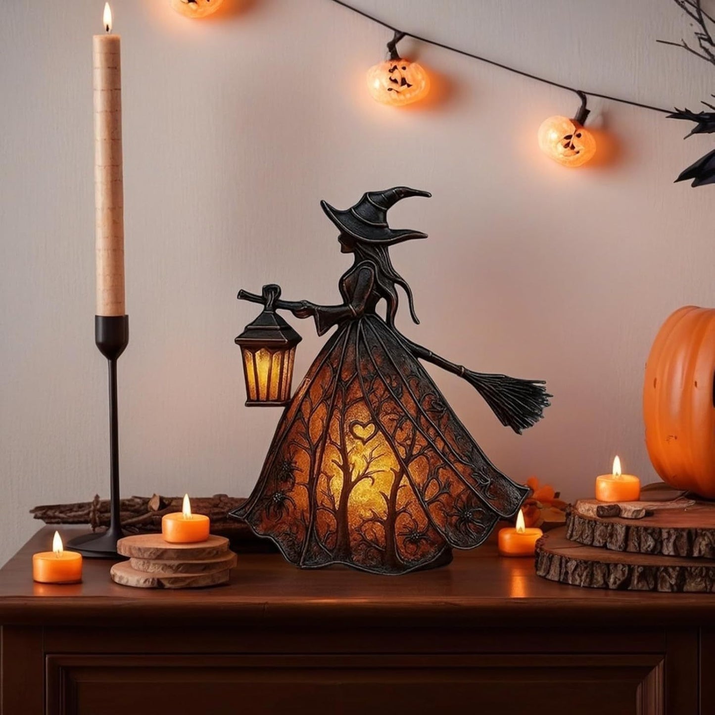 🧙♀️Lámpara de bruja de Halloween, decoración de linterna gótica aterradora, figura decorativa única para lámpara de mesa, luz de noche con patas, adecuada para el hogar, porche, oficina, decoración de fiesta, se puede usar como Halloween y regalo.