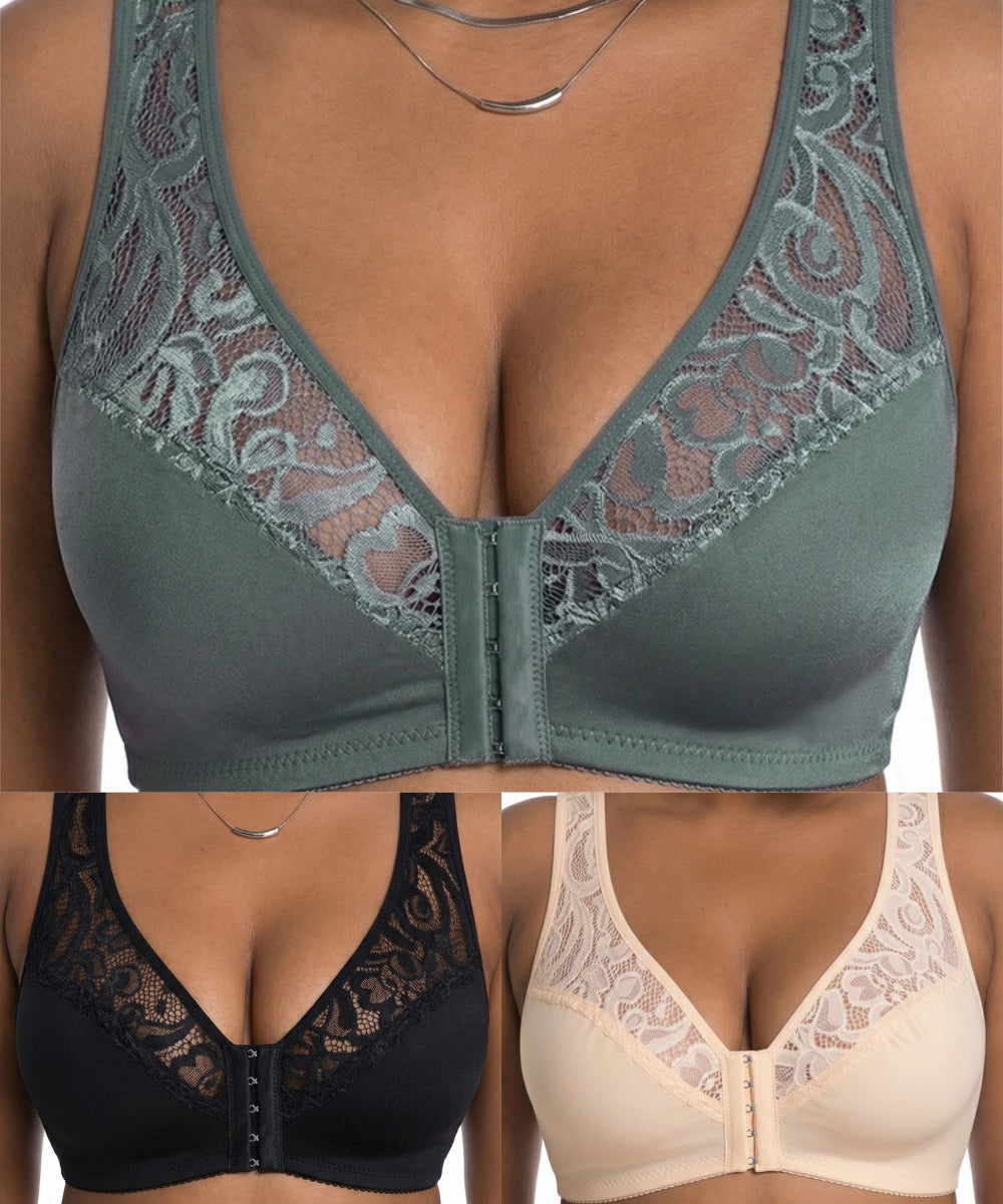 💖 Najniža cijena ikad! 【3-dijelni set】【L-4XL】😍🩲 Push-up grudnjak veće veličine, izvrsna čipka, push-up i ažur dizajn, kopčanje sprijeda
