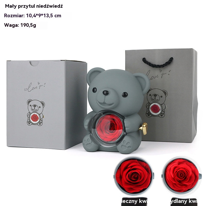 ✨Uroczy miś pluszowy z zakonserwowanymi różami i naszyjnikiem — romantyczny prezent na Dzień Matki, ślub, rocznicę, wieczór kawalerski/panieński, Boże Narodzenie i Walentynki.