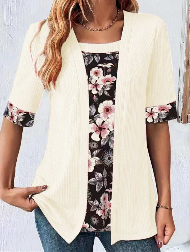 【✨45-100kg】😍Tricou fals pentru femei cu mânecă sfert din două piese