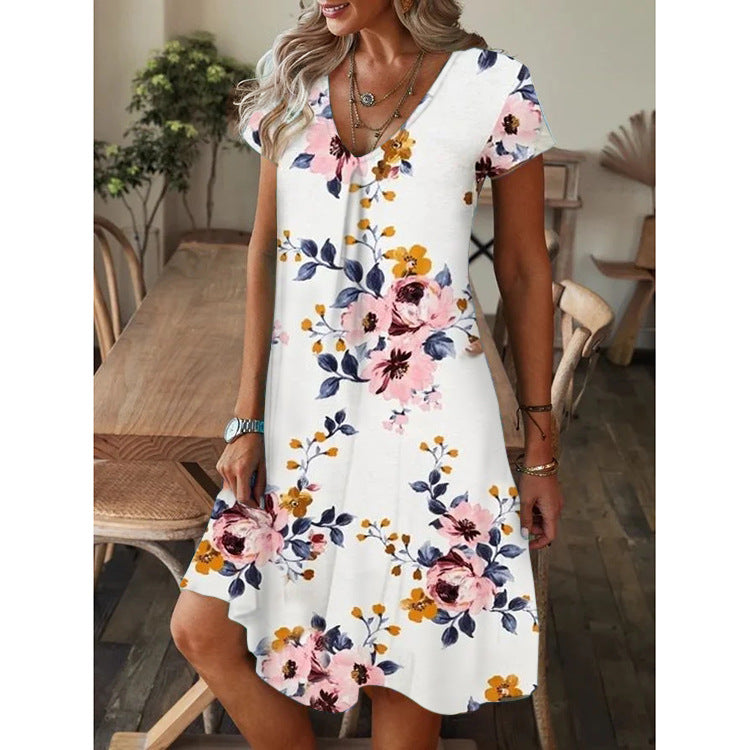 🔥👗【S-5XL】Luźna letnia sukienka z dekoltem w szpic i krótkim rękawem