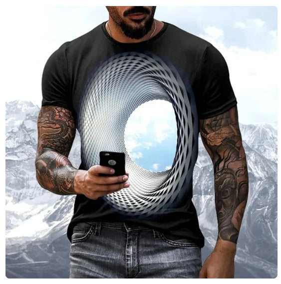 🔥🔥【S-8XL】Nadruk cyfrowy 3D geometryczny wzór moda casual krótkie rękawy