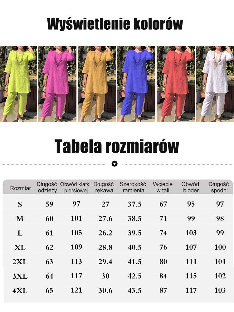 🔥【40-100kg】 Letnia nowa moda Jednolity kolor Temperament Styl etniczny Dwuczęściowa sukienka z długim rękawem