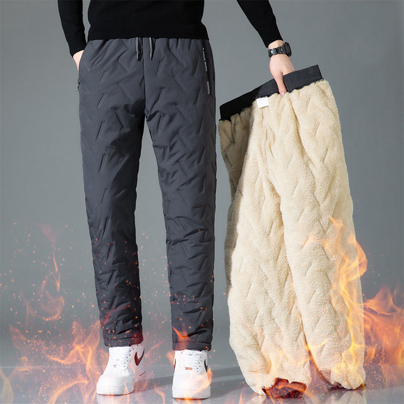 👖🔥2024 nowe, zimowe męskie, pogrubione, ciepłe spodnie na co dzień z wełny jagnięcej