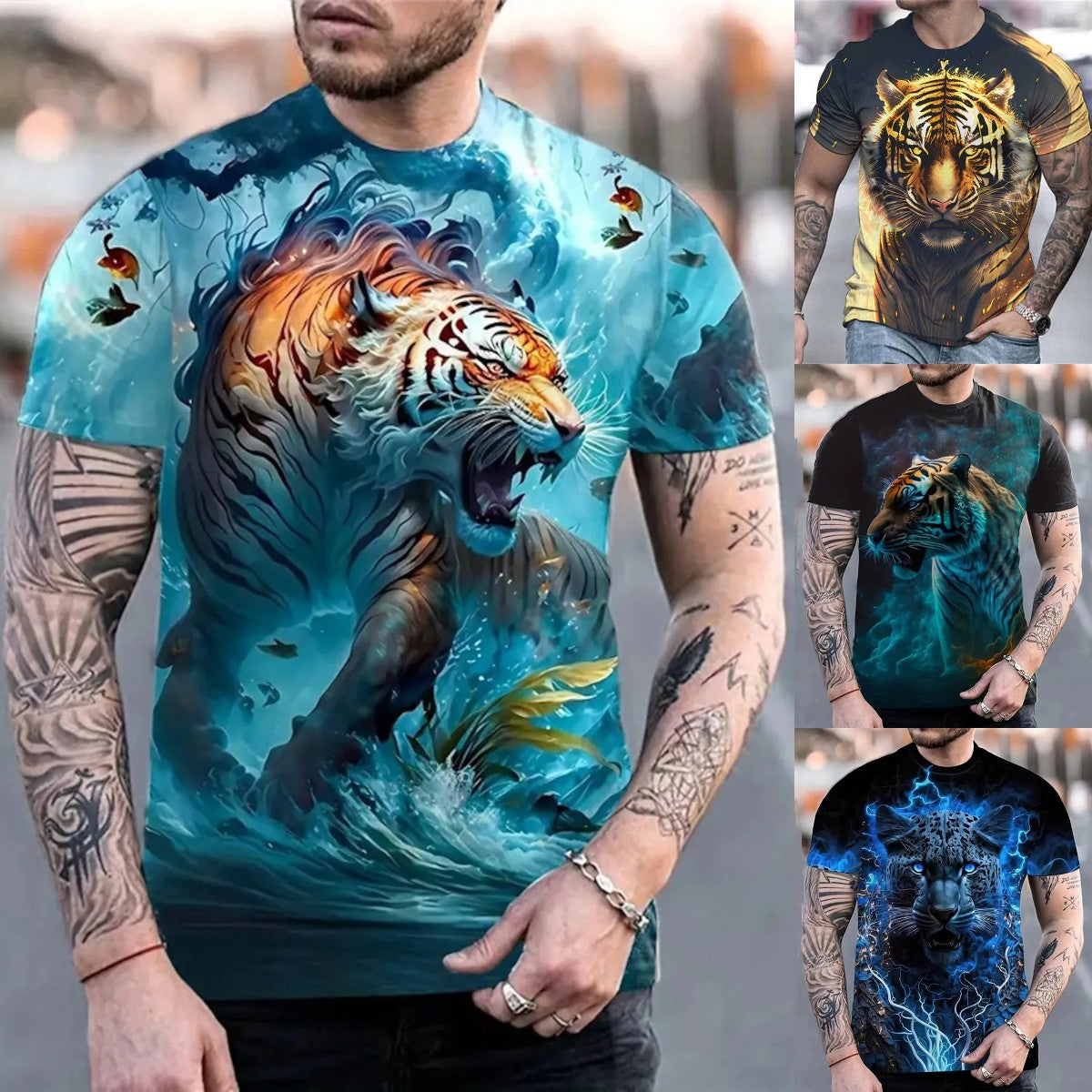 🔥🔥【XXS-5XL】Męska koszulka polo 3D z nadrukiem lwa