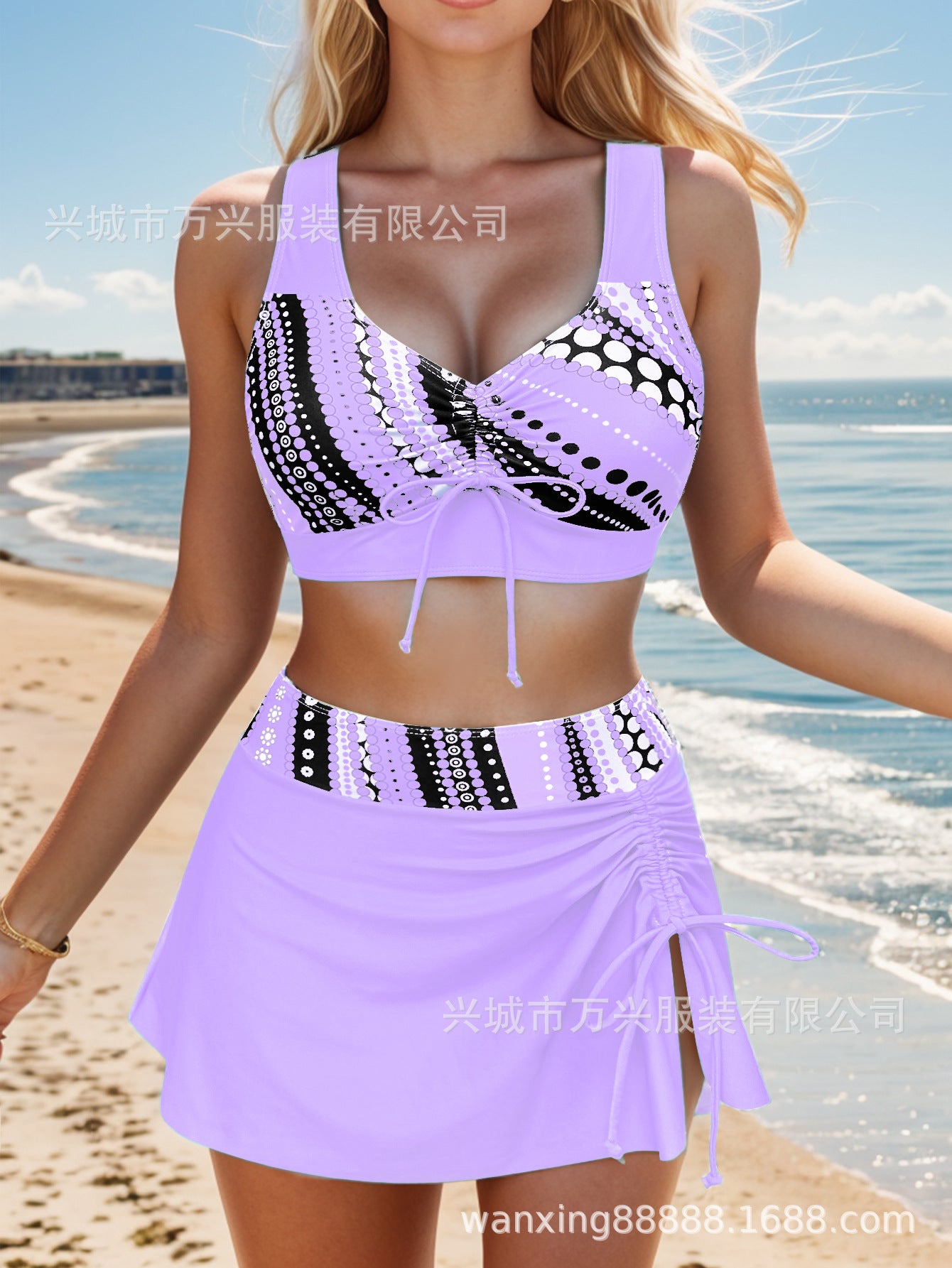 👙【S-2XL】Wygodny dwuczęściowy kostium kąpielowy z nadrukiem i kokardkami