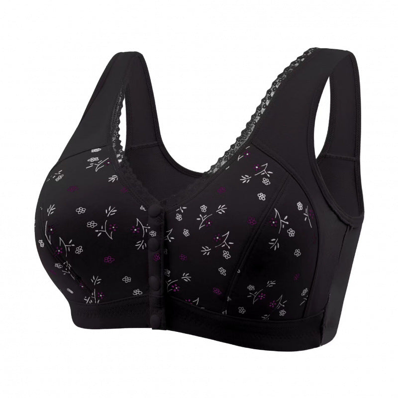 🔥【50% zniżki】🔥✨ Lekki i oddychający biustonosz bez fiszbin z nadrukiem i zapięciem na guziki z przodu