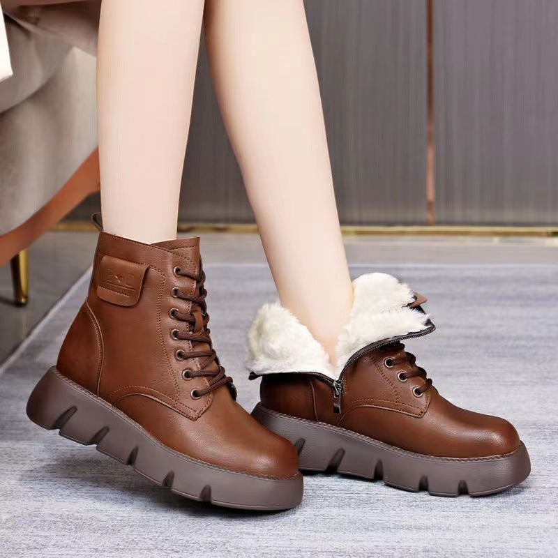 ⛄️👢【35-40】2024 nowe modne zimowe damskie buty z grubą podeszwą, wysokiej jakości skóry