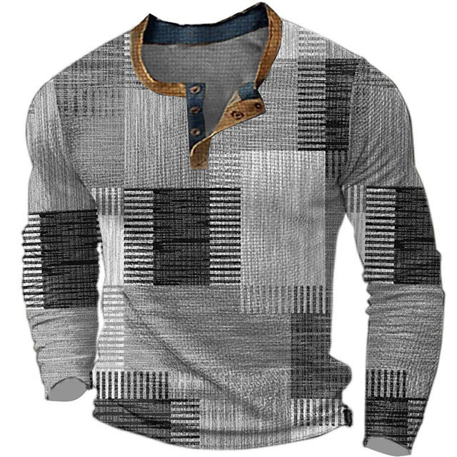 【S-4XL】Męska koszulka polo z długim rękawem i nadrukiem
