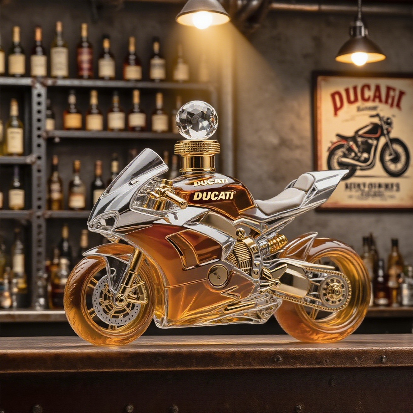 🚗Kreatywna szklana butelka, ciekawa butelka na whisky w stylu motocyklowym, wykonana z butelki