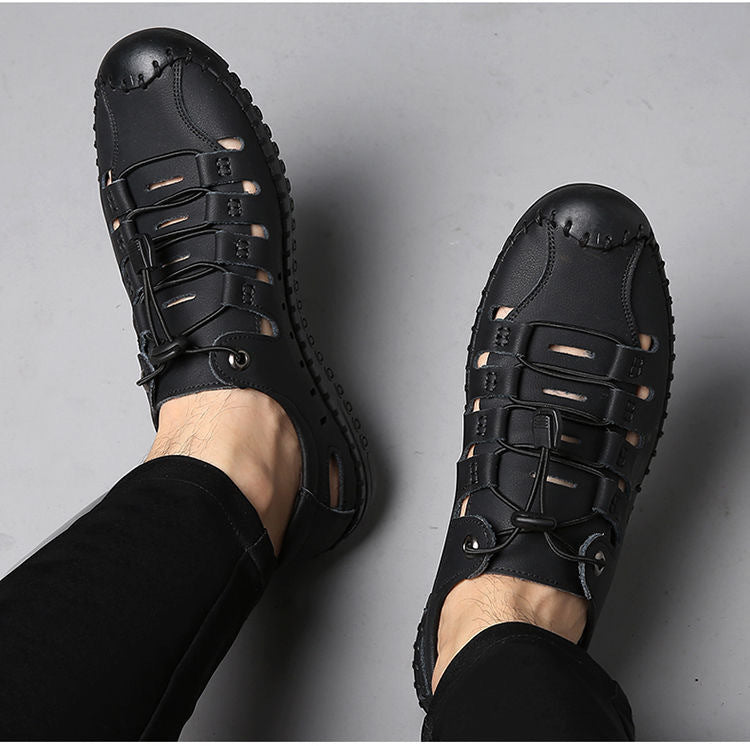 🌟✨【39-44】Męskie oryginalne skórzane buty z odkrytymi palcami, wydrążone, letnie, swobodne, oddychające - modne i stylowe