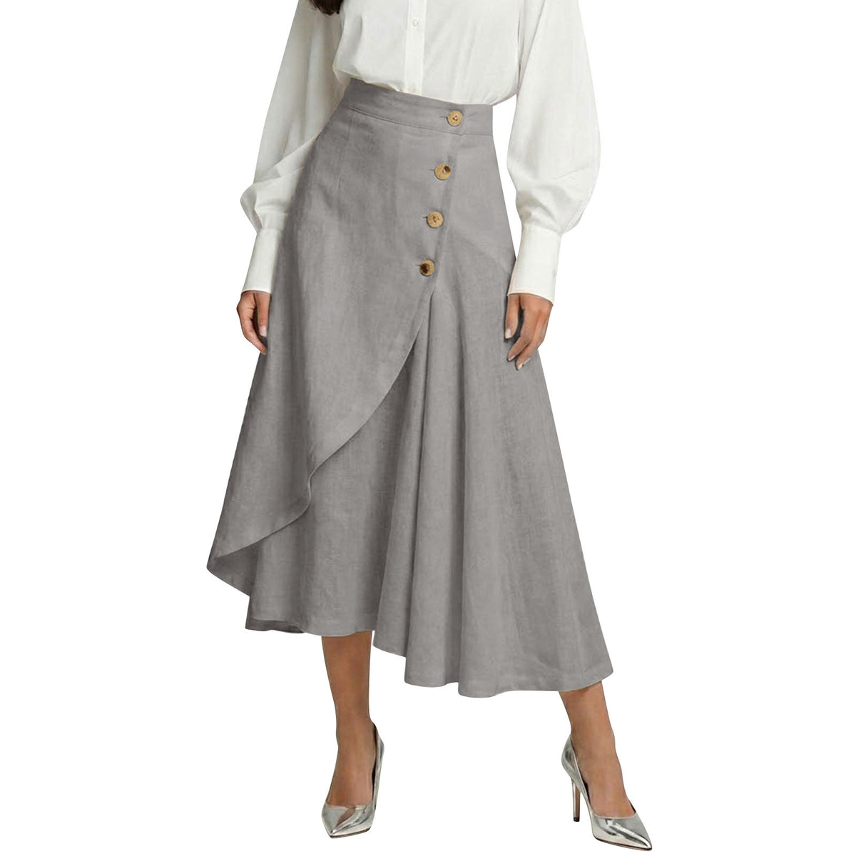 【S-3XL】Nueva falda midi elegante plisada de talle alto de algodón y lino, nueva colección 2026