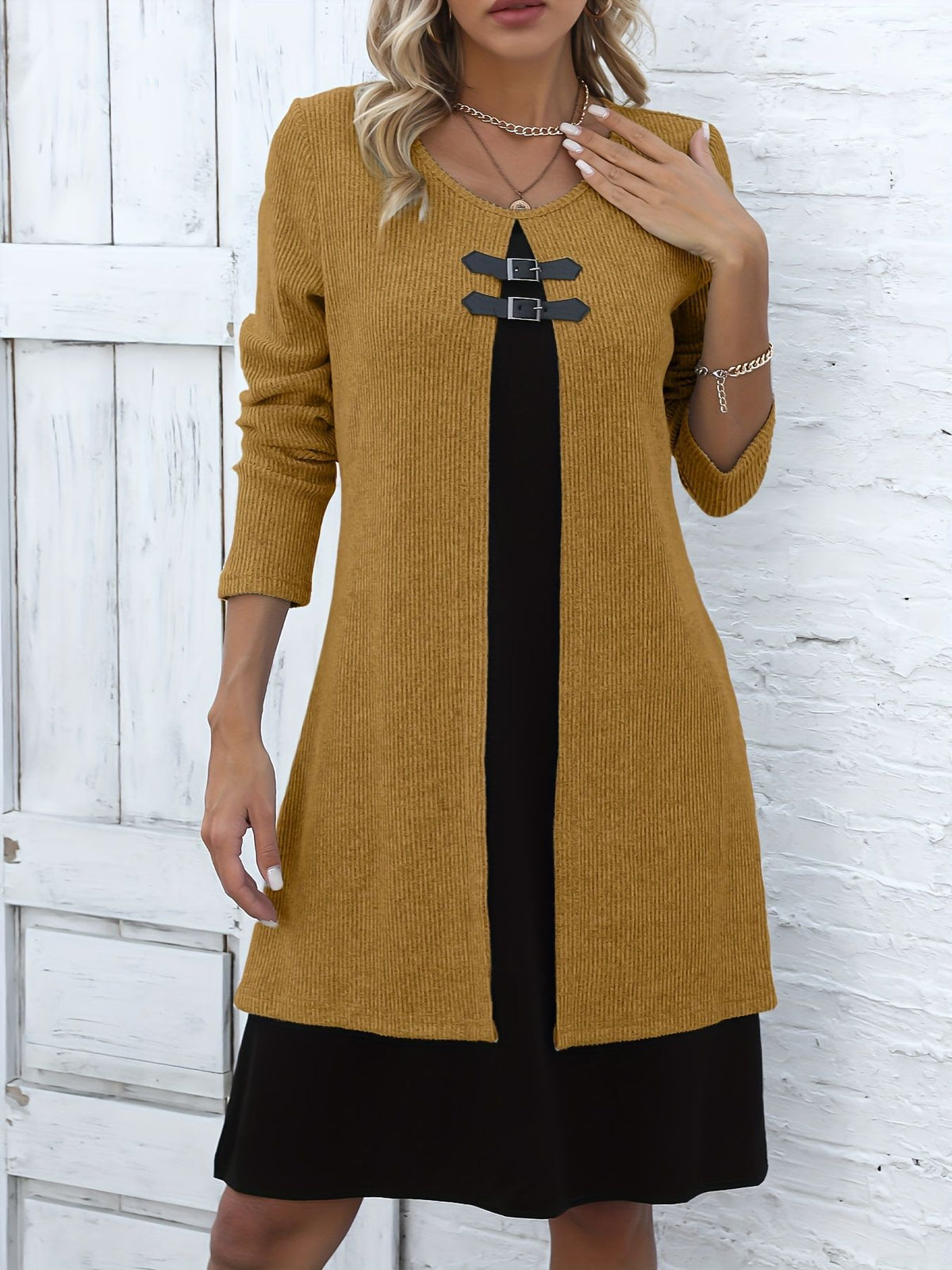 🔥💃【Año Nuevo 2026】✨✨(S-3XL) Nuevo y elegante vestido de invierno con bloques de color