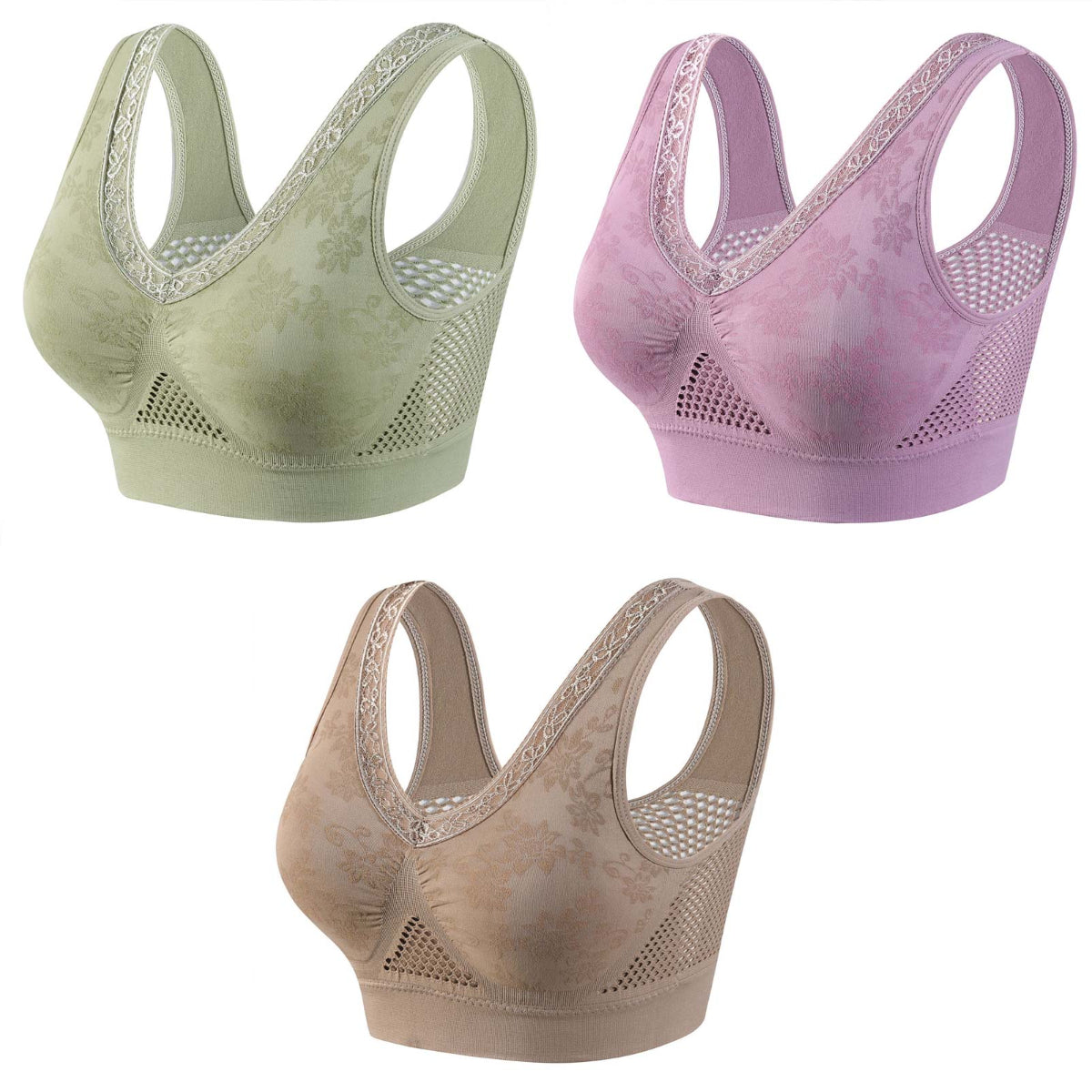 😍【Zestaw 3 sztuk】✨Damski koronkowy biustonosz, elastyczny design, wysoka podtrzymanie ❤️40–120 kg