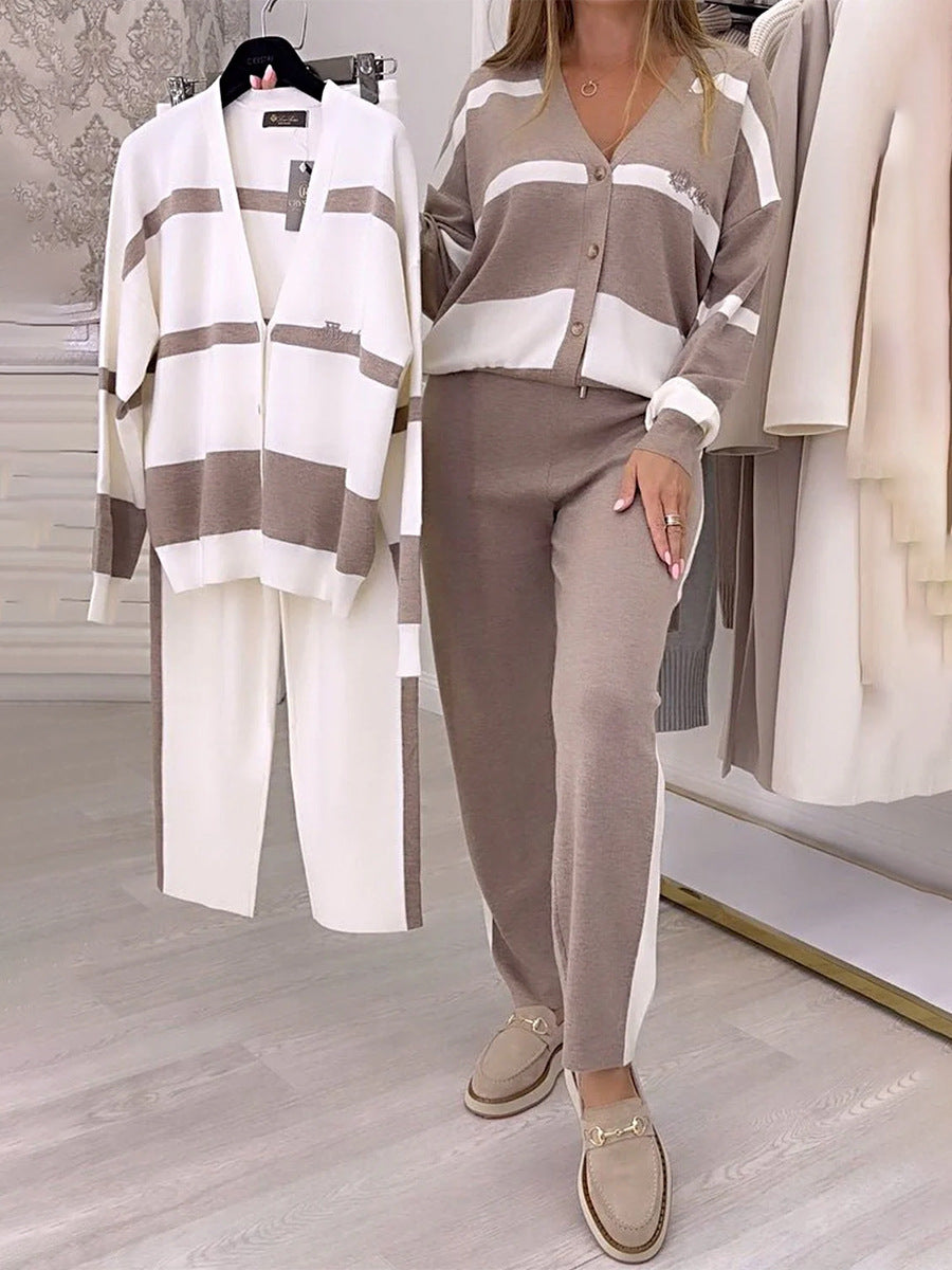 🔥【S-3XL】🐏Un suéter moderno, de punto en color contrastante, un conjunto de dos piezas.