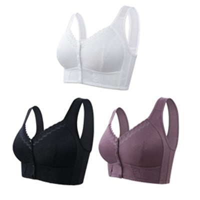 (3 szt)💕🎁【45kg-155kg】Oversized oddychający biustonosz z miękkiej bawełny, zapinany z przodu na guziki