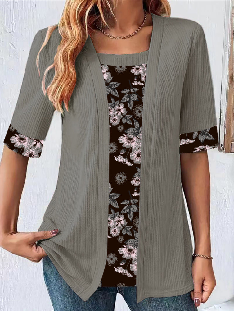 【✨45-100kg】😍Tricou fals pentru femei cu mânecă sfert din două piese