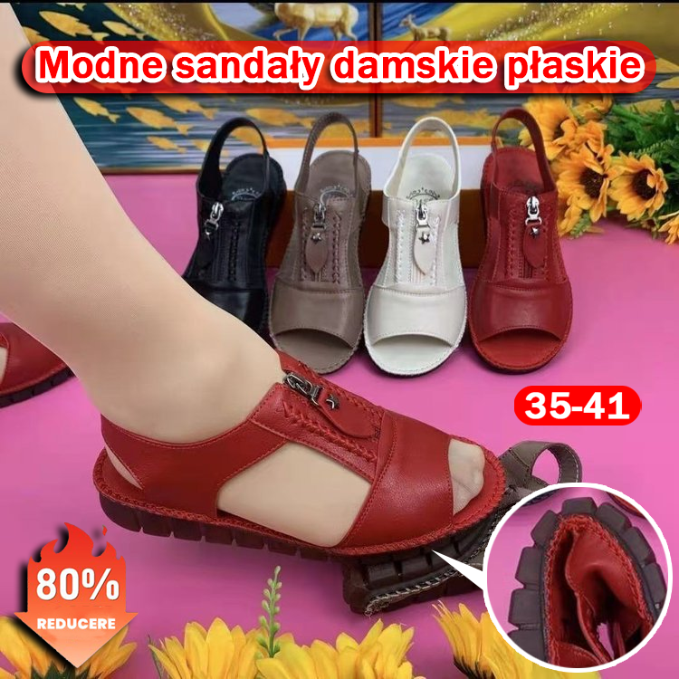 🔥【Letnia promocja】【35-43】2025 Nowe sandały Płaskie buty Skóra naturalna Miękkie buty antypoślizgowe Miękka podeszwa