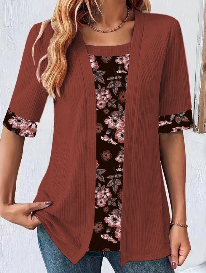 【✨45-100kg】😍Tricou fals pentru femei cu mânecă sfert din două piese