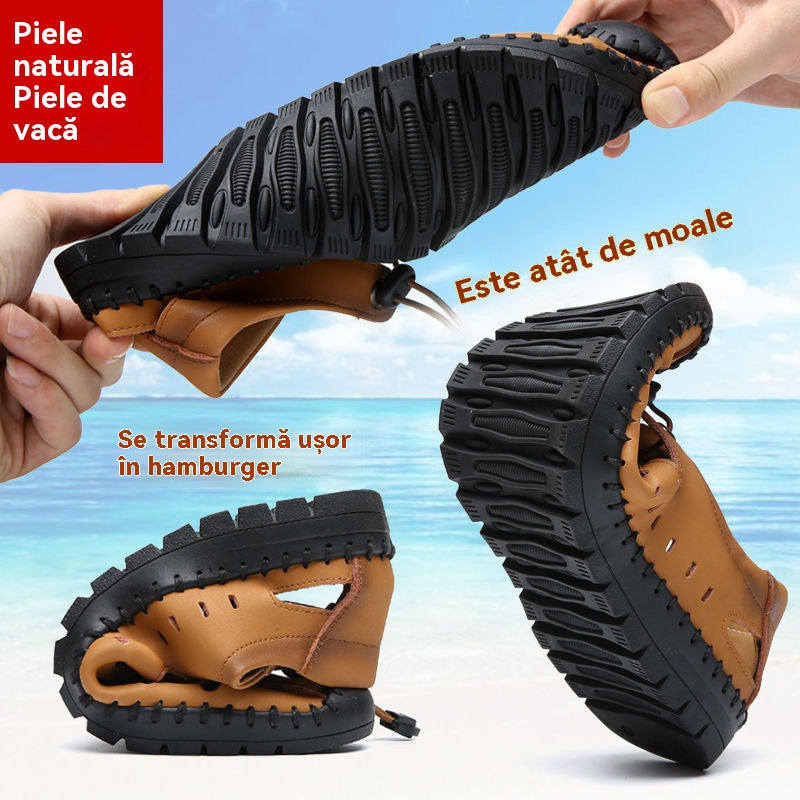 🌟✨【39-44】Męskie oryginalne skórzane buty z odkrytymi palcami, wydrążone, letnie, swobodne, oddychające - modne i stylowe