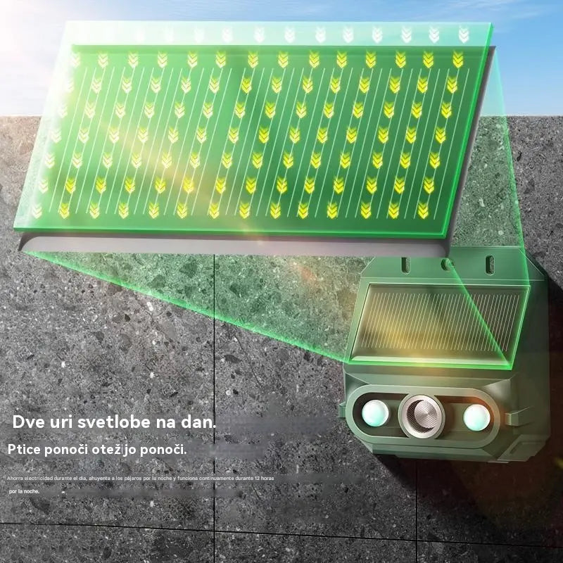 【🔥Kupite 1, dobite 1 gratis】🔥Zunanji solarni ultrazvočni odganjalec ptic z utripajočo infrardečo svetlobo ter rdečo in modro LED diodo
