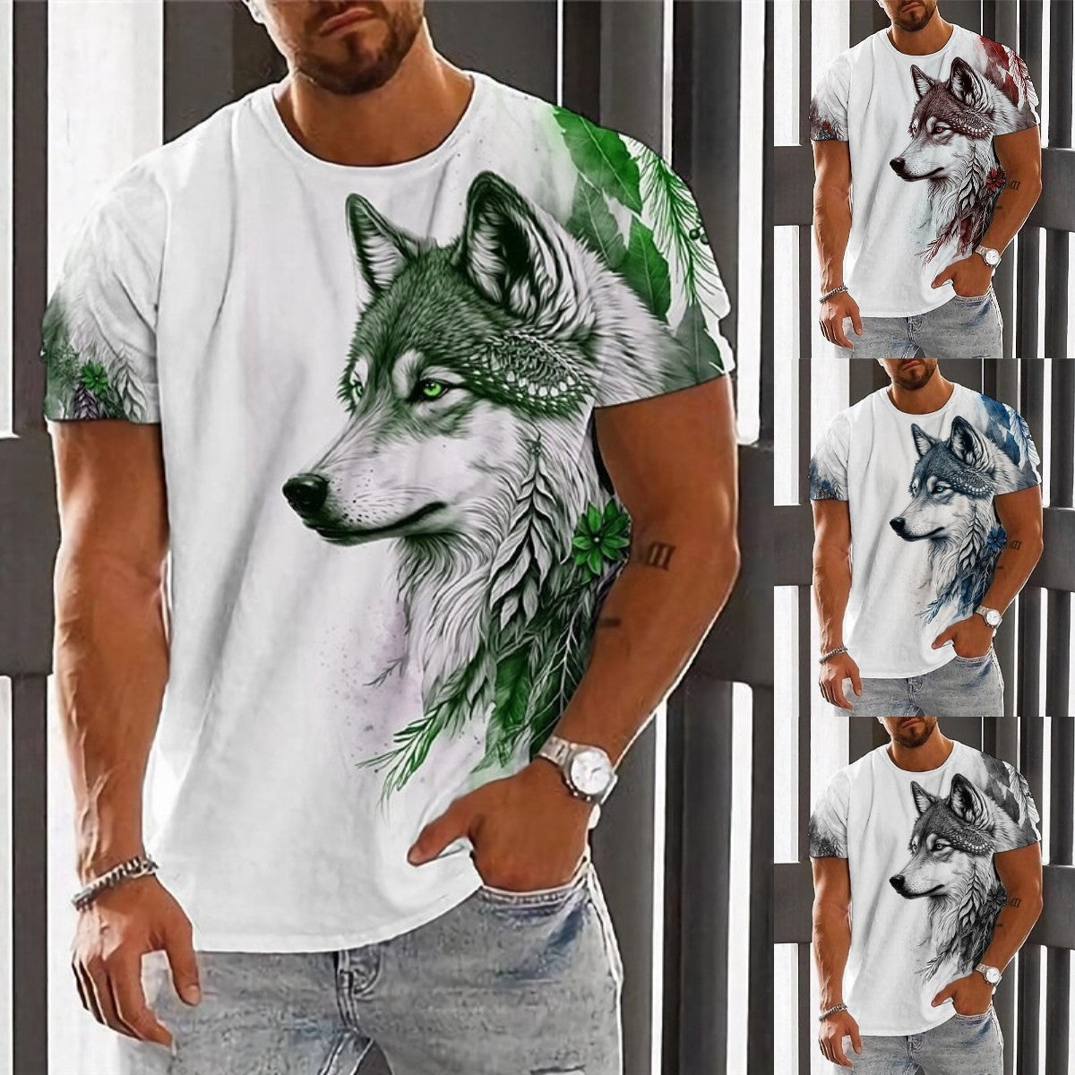(Za pobraniem)【S-6XL】Modny letni męski T-shirt z nadrukiem Wolf King
