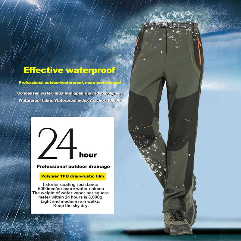 【S-5XL】Pantaloni moale pentru bărbați, impermeabili și rezistenți la vânt, respirabili, pentru drumeții Pantaloni caldi, groși, pentru sport în aer liber, din lână