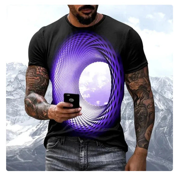 🔥🔥【S-8XL】Nadruk cyfrowy 3D geometryczny wzór moda casual krótkie rękawy