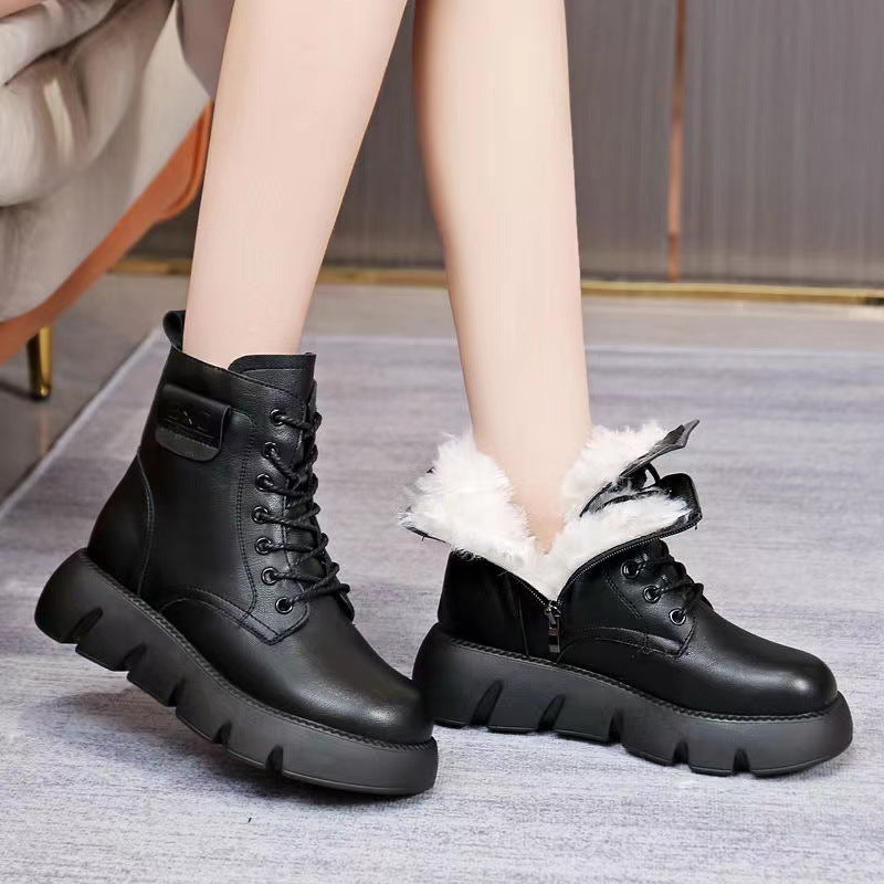 ⛄️👢【35-40】2024 nowe modne zimowe damskie buty z grubą podeszwą, wysokiej jakości skóry