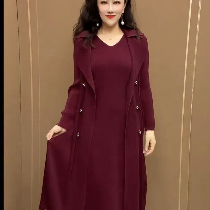 🍂【M-4XL】Jesienna, modna, rozciągliwa, dwuczęściowa sukienka wiatrówka
