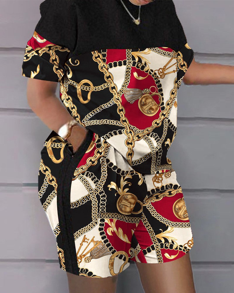 😍 【Top + spodenki】 Damskie, letnie modne bluzki z okrągłym dekoltem i luźne szorty