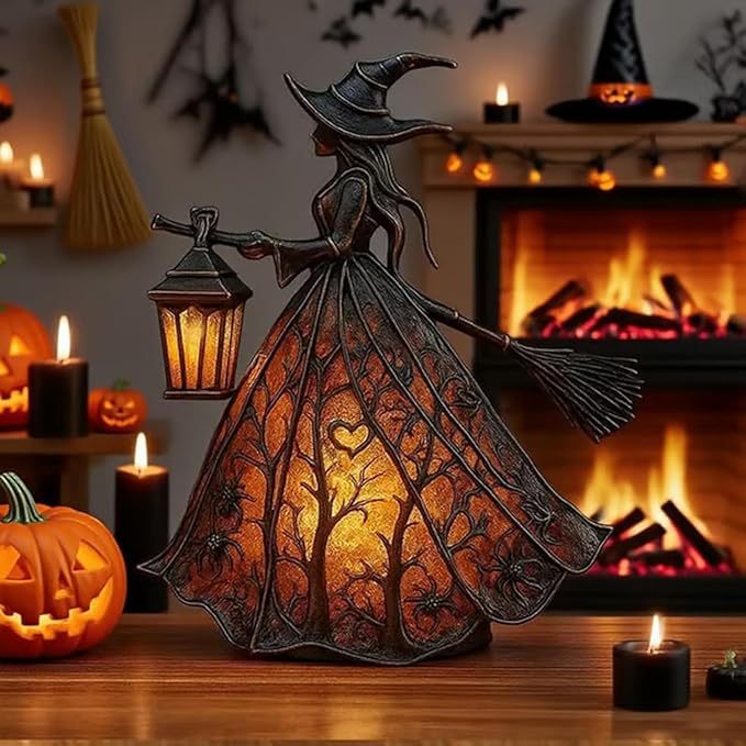 🧙‍‍♀️Lámpara de bruja de Halloween, decoración de linterna gótica aterradora, figura decorativa única para lámpara de mesa, luz de noche con patas, adecuada para el hogar, porche, oficina, decoración de fiesta, se puede usar como Halloween y regalo.