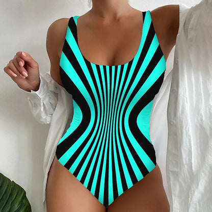【S~6XL】Sexi pruhované jednodielne plavky 
