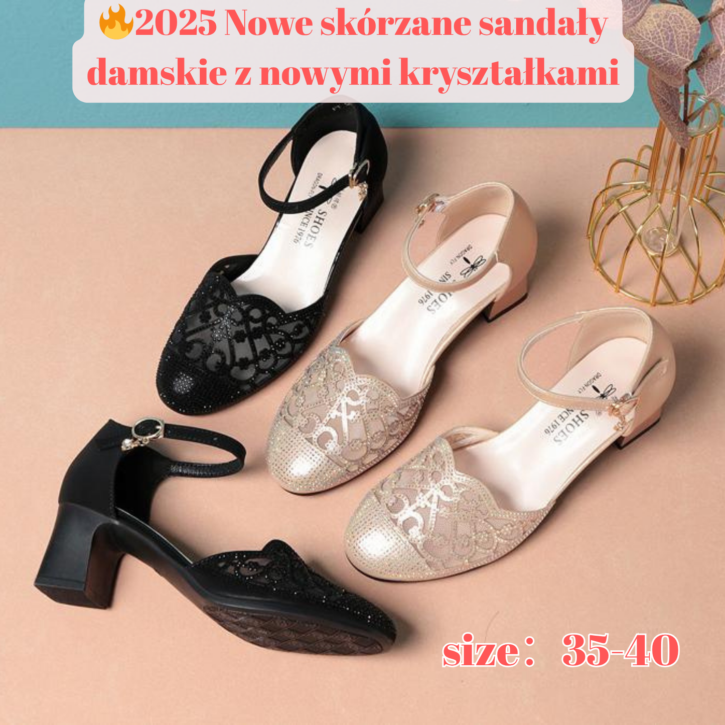 💞 [1 para: 129 zł. ] [Rozmiary 35–40] Nowość: Eleganckie sandały na niskim obcasie z dżetami