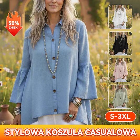 【S-3XL】🌸👚Nowa wiosenna koszula w jednolitym kolorze z długim rękawem i rozkloszowanym krojem