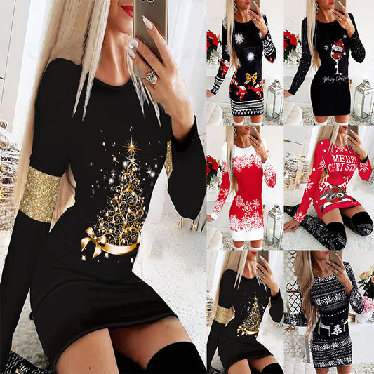 🔥【S-5XL】Vestido navideño de manga larga de otoño e invierno 2025