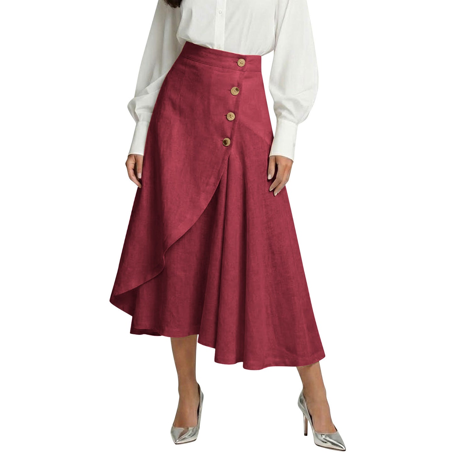 【S-3XL】Nueva falda midi elegante plisada de talle alto de algodón y lino, nueva colección 2026