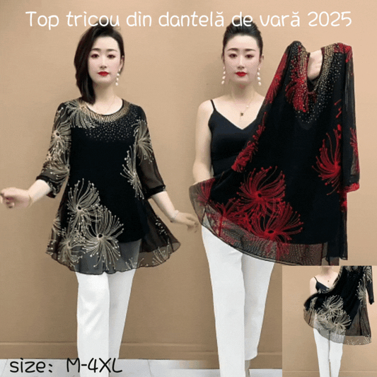 ✨【S-5XL】Top tricou din dantelă de vară 2025
