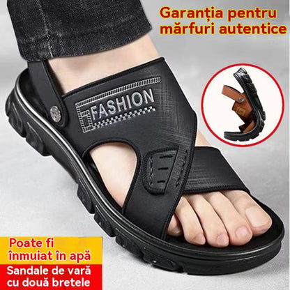 🐂【38-47】Sandale de plajă noi din piele cu talpă groasă pentru bărbați