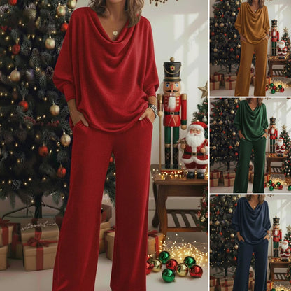 ¡60% de descuento! 🎅【S-3XL】Conjunto de dos piezas de terciopelo cómodo, con escote elástico tanto en la parte superior como en el pantalón.