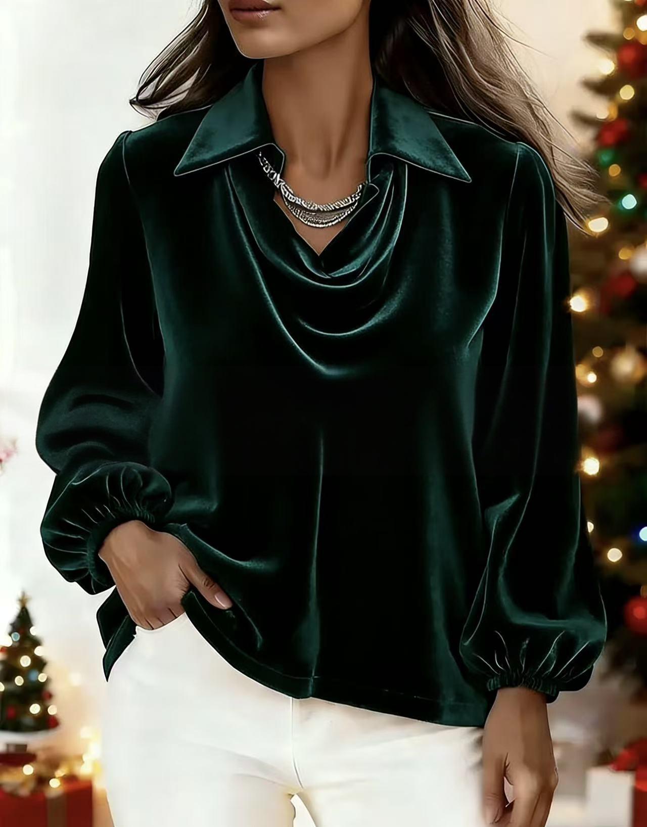 🍁【S-2XL】🍂Już w sprzedaży aksamitny top z rękawami typu lampion na jesień/zimę 2026